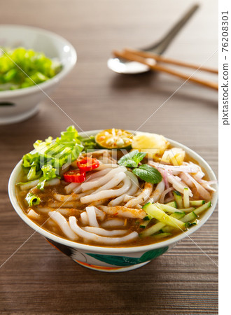 Assam Laksa (Noddle in Tangy Fish Gravy) is a Special Malaysian Food Popular in Penang 76208301