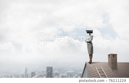 Concept of home security and privacy protection with camera head 76211229