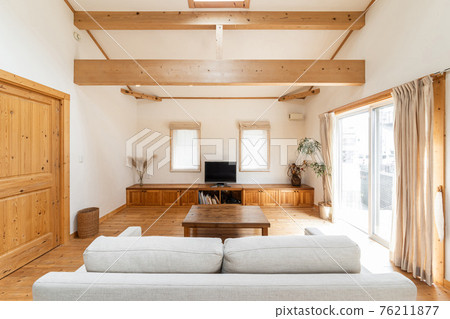 Living room in a house designed with wood 76211877