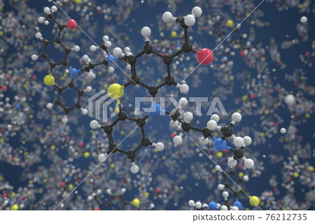 Acepromazine molecule. Ball-and-stick molecular model. Chemistry related 3d rendering 76212735