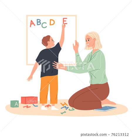 Child makes an English alphabet of letters on the board Child makes an English alphabet of letters on the board 76213312
