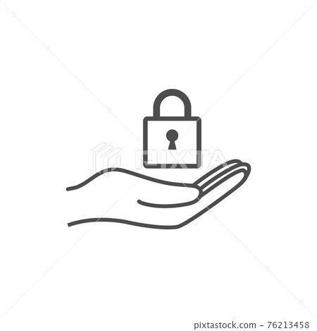 Open hand and lock icon. Vector illustration. Flat design. Open hand and lock icon. Vector illustration. Flat design. 76213458