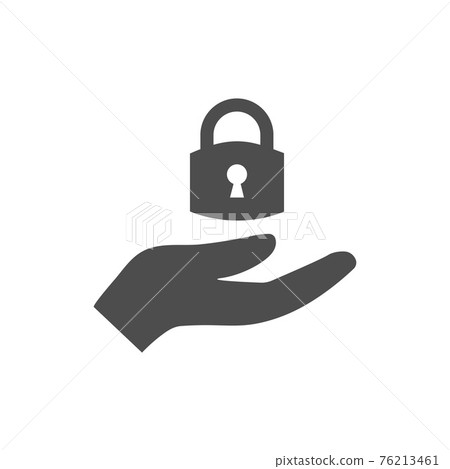 Open hand and lock icon. Vector illustration. Flat design. 76213461