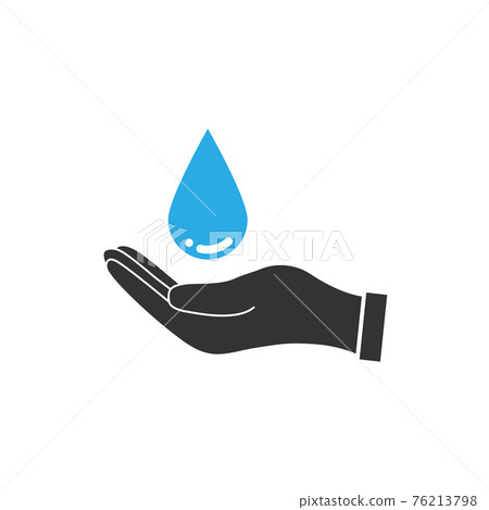 Save water sign. Hand holds water drop icon. Vector illustration, flat design. Save water sign. Hand holds water drop icon. Vector illustration, flat design. 76213798