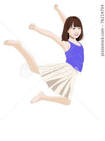快樂跳躍的女孩插畫 快樂跳躍的女孩插畫 76214704
