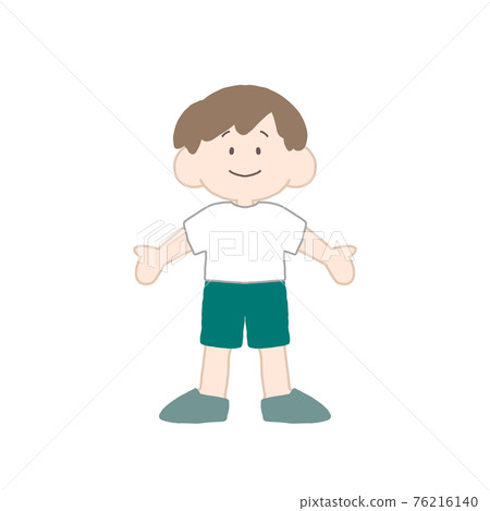 Brown-haired Boy In Short Sleeves And Shorts - Stock Illustration 