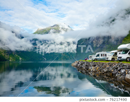 Motorhomes at Norwegian campsite Motorhomes at Norwegian campsite 76217490