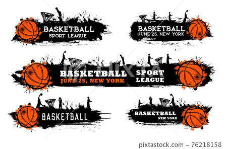 Basketball team match, sport league grungy banner 76218158