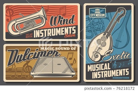 Musical instruments museum and salon retro posters 76218172