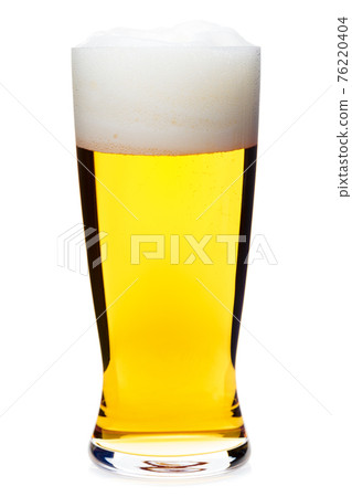 Tall glass of pilsner beer with head isolated 76220404