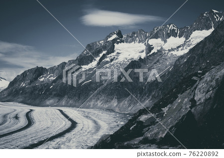 Panorama of mountains scene, walk through the great Aletsch Glacier Panorama of mountains scene, walk through the great Aletsch Glacier 76220892