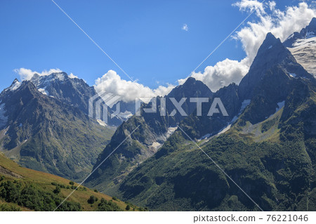 Panorama view of dramatic sky and mountains scene in national park Dombay 76221046