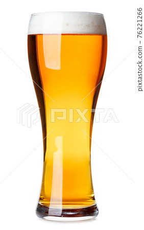 Tall glass of pilsner beer with head isolated 76221266