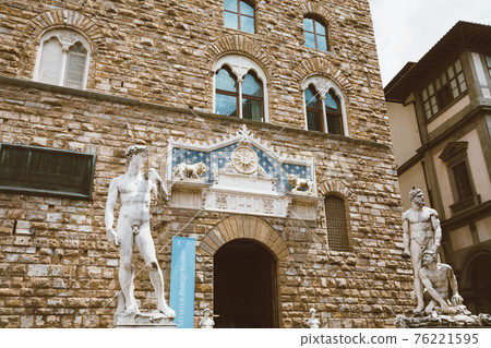 Closeup view of marble sculpture David and Hercules, Cacus by Bartolommeo Bandinelli 76221595