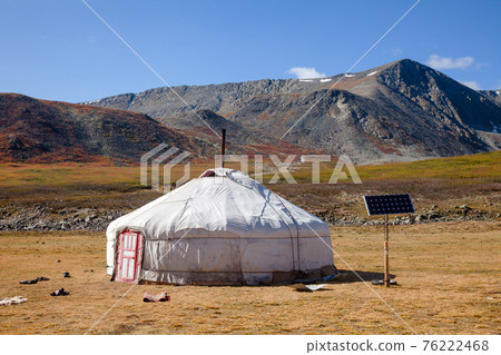 Sun powered traditional Mongolian ger in Altai Mountains Mongolia 76222468