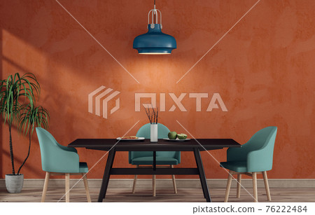 3D render of interior with table chair and lamp 3D render of interior with table chair and lamp 76222484