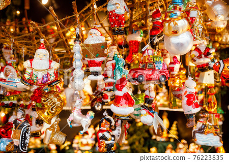 Christmas baubles for sale at Christmas market stall in Berlin Germany Christmas baubles for sale at Christmas market stall in Berlin Germany 76223835