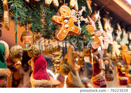 Christmas decorations at Christmas market stall in Berlin Germany Christmas decorations at Christmas market stall in Berlin Germany 76223839