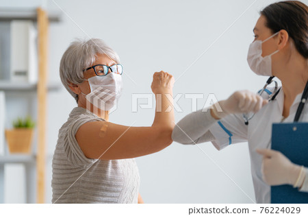 Senior woman after vaccination. Senior woman after vaccination. 76224029