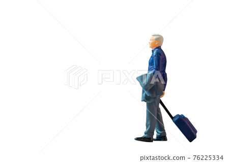Miniature people Businessman with luggage on white background Miniature people Businessman with luggage on white background 76225334