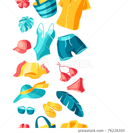 Seamless pattern with beachwear and swimwear. Summer clothes and accessories. 76226305