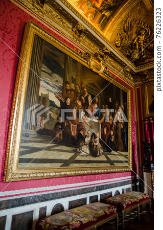 Large painting in the interior of the Palace of Versailles in Paris, France 76226323