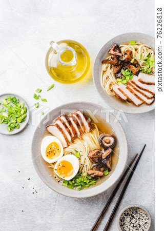 Asian noodle soup ramen with chicken and shiitake 76226818