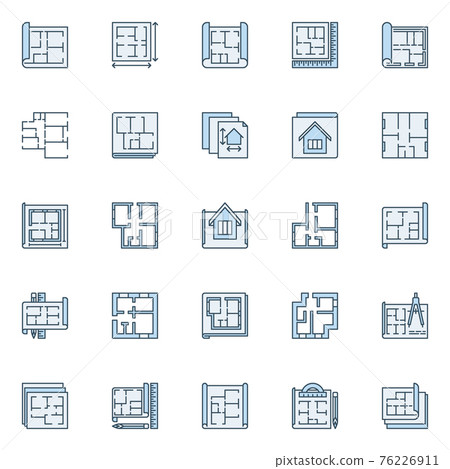 House Plan blue modern icons collection - vector set 76226911