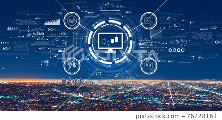 Stock trading theme with downtown Los Angeles 76228161