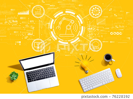 Smart industry concept with computers with a light bulb Smart industry concept with computers with a light bulb 76228192