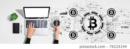 Bitcoin theme with person using laptop computer Bitcoin theme with person using laptop computer 76228194