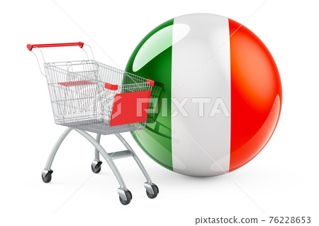 Shopping cart with Irish flag. Shopping in Ireland concept. 3D renderin 76228653