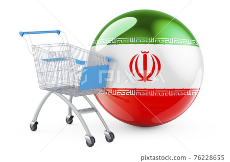 Shopping cart with Iranian flag. Shopping in Iran concept. 3D rendering 76228655