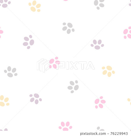 Simple cat paw prints seamless pattern vector illustration, domestic pet cute traces, pastel colored shape 76229943