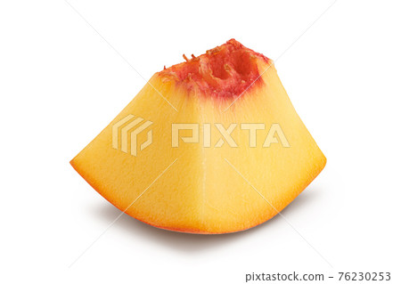 Ripe peach fruit piece isolated on white background with clipping path and full depth of field Ripe peach fruit piece isolated on white background with clipping path and full depth of field 76230253