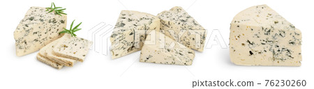 Blue cheese with rosemary isolated on white background with full depth of field. Set or collection Blue cheese with rosemary isolated on white background with full depth of field. Set or collection 76230260