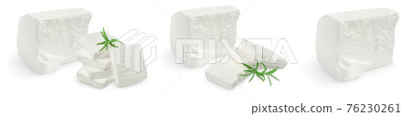 Feta cheese isolated on white background. With full depth of field. Set or collection Feta cheese isolated on white background. With full depth of field. Set or collection 76230261