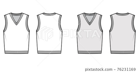 Pullover vest sweater waistcoat technical fashion illustration with sleeveless, rib knit V-neckline, oversized body Pullover vest sweater waistcoat technical fashion illustration with sleeveless, rib knit V-neckline, oversized body 76231169