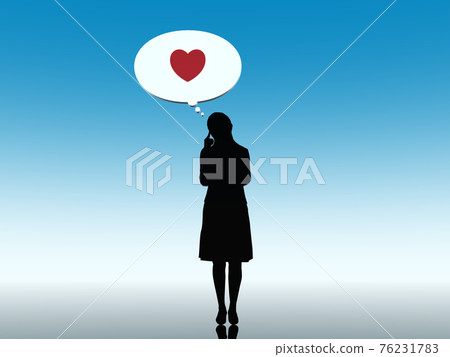 Silhouette of a woman suffering from romance Whole body CG illustration side Silhouette of a woman suffering from romance Whole body CG illustration side 76231783