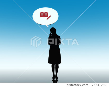 Silhouette of a woman who is worried about studying Whole body CG illustration side Silhouette of a woman who is worried about studying Whole body CG illustration side 76231792