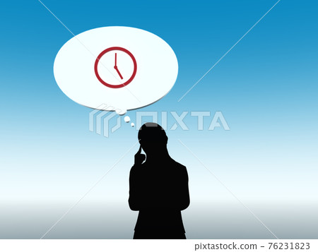 Silhouette of a woman who is worried about time Upper body CG illustration side Silhouette of a woman who is worried about time Upper body CG illustration side 76231823