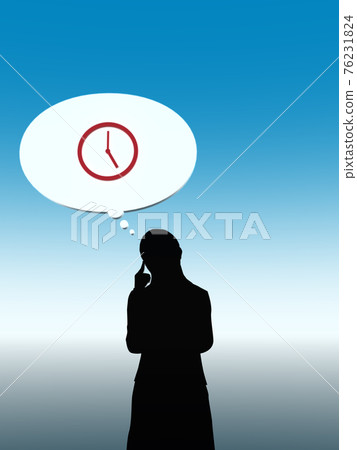 Silhouette upper body of a woman who is worried about time CG illustration vertical Silhouette upper body of a woman who is worried about time CG illustration vertical 76231824