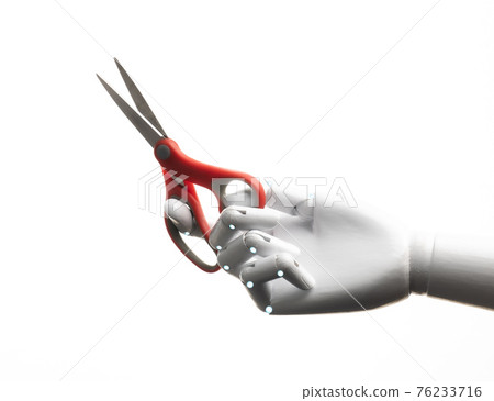 Robot hand hold pair of scissors Robot hand hold pair of scissors 76233716