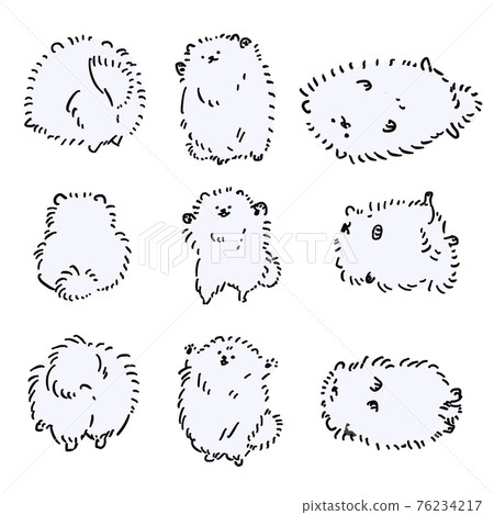Hand-painted Pomeranian illustration, navel heaven, hurray, back view, white 76234217