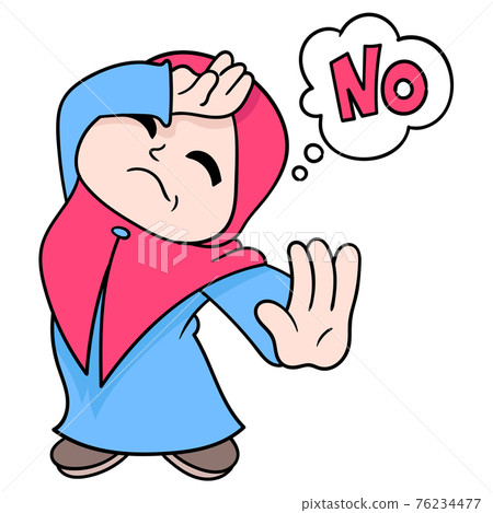 beautiful Muslim woman wearing a hijab pose say no. doodle icon image kawaii 76234477