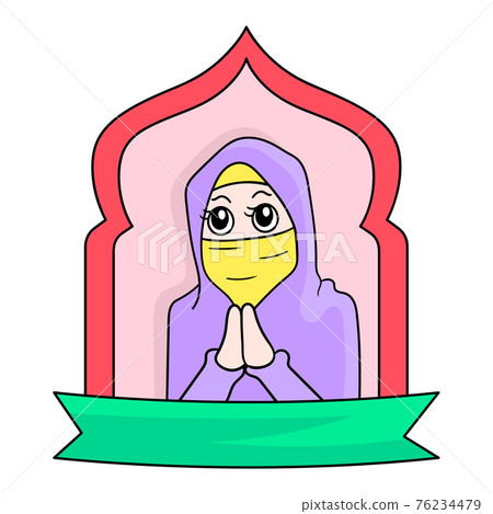 Beautiful hijab Muslim women banner templates Happy Ramadan. doodle icon image kawaii 76234479