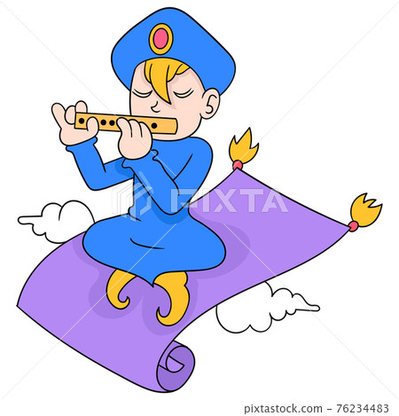 aladin playing the flying flute sitting on the magic carpet. doodle icon image kawaii aladin playing the flying flute sitting on the magic carpet. doodle icon image kawaii 76234483