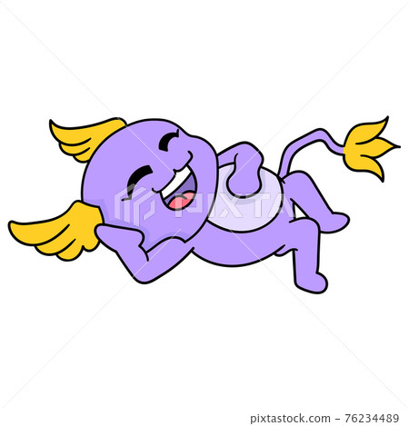 a cute creature is lying down with a happy face. doodle icon image kawaii 76234489