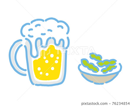 手繪插圖的杯子啤酒和毛豆 手繪插圖的杯子啤酒和毛豆 76234854