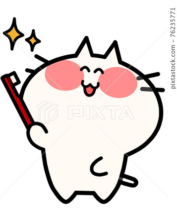 Cat with a red toothbrush Cat with a red toothbrush 76235771